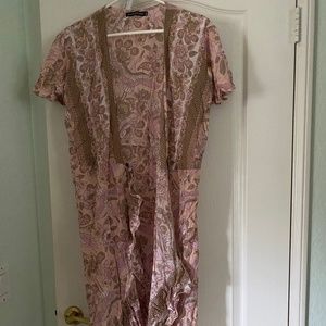 Adventure Dress - Pink patterned wrap style dress with flowy sleeves